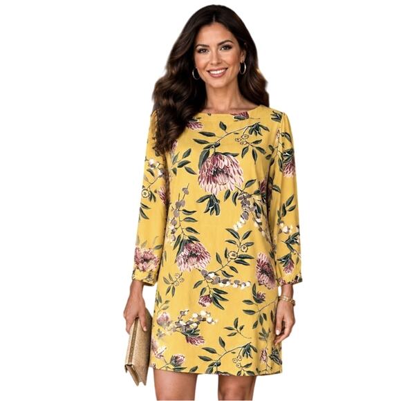 LOFT Dresses & Skirts - LOFT NEW Floral Dress Womens Size 4 Petite Yellow Bateau Neck Shift Career